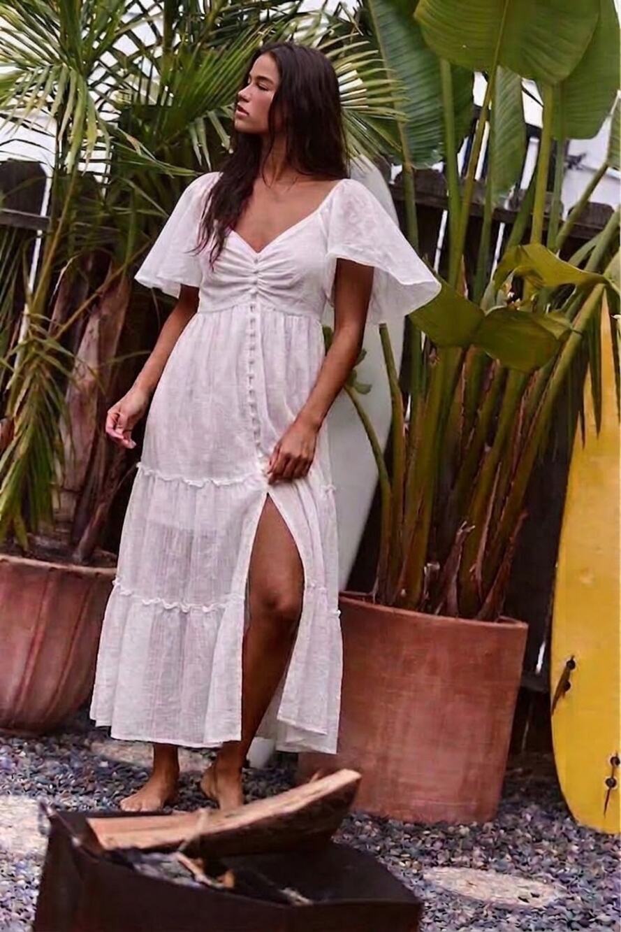 Anthropologie• Blithe La White Tiered Flutter-Sleeve Maxi Dress